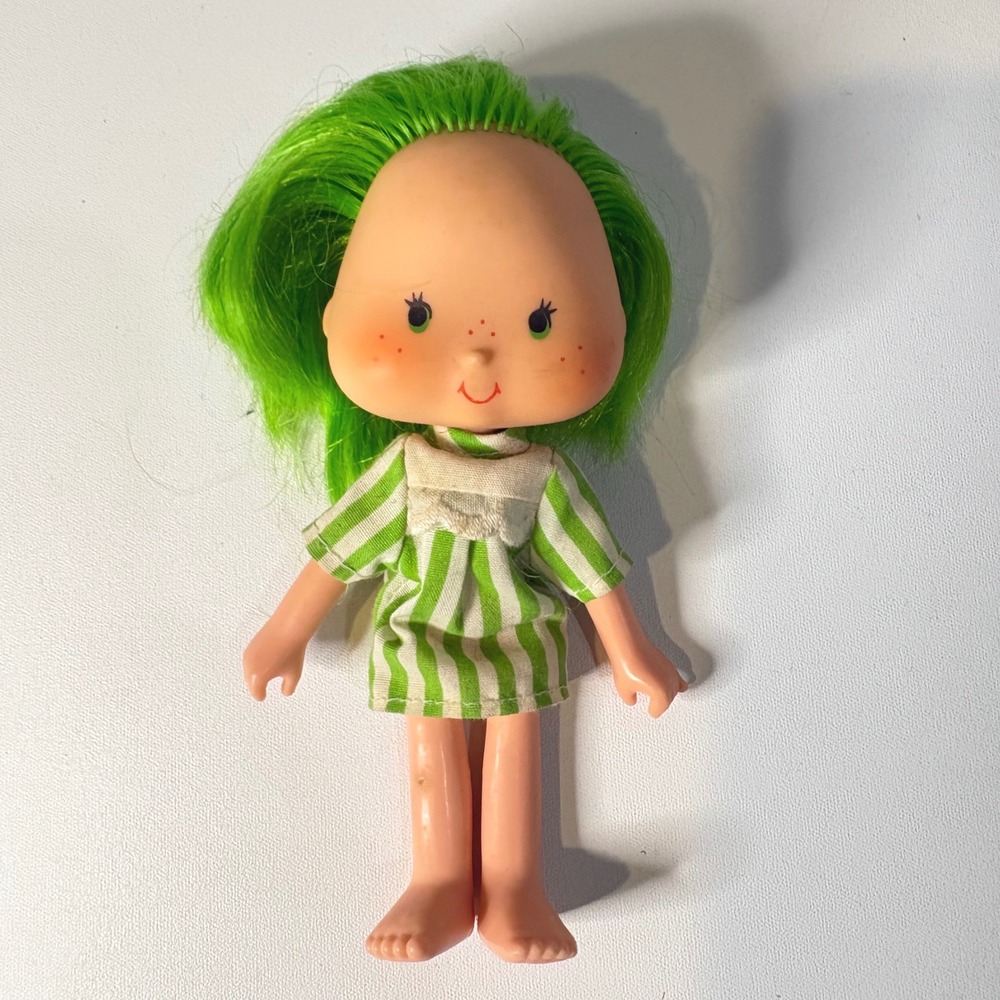 Vintage 80s Kenner Strawberry Shortcake Lime Chiffon Doll Green Striped Dress